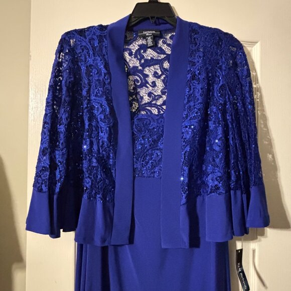 NWT R&M Richards Women's 2 Piece Lace Dress and Shrug Set SZ 14W - Picture 2 of 11